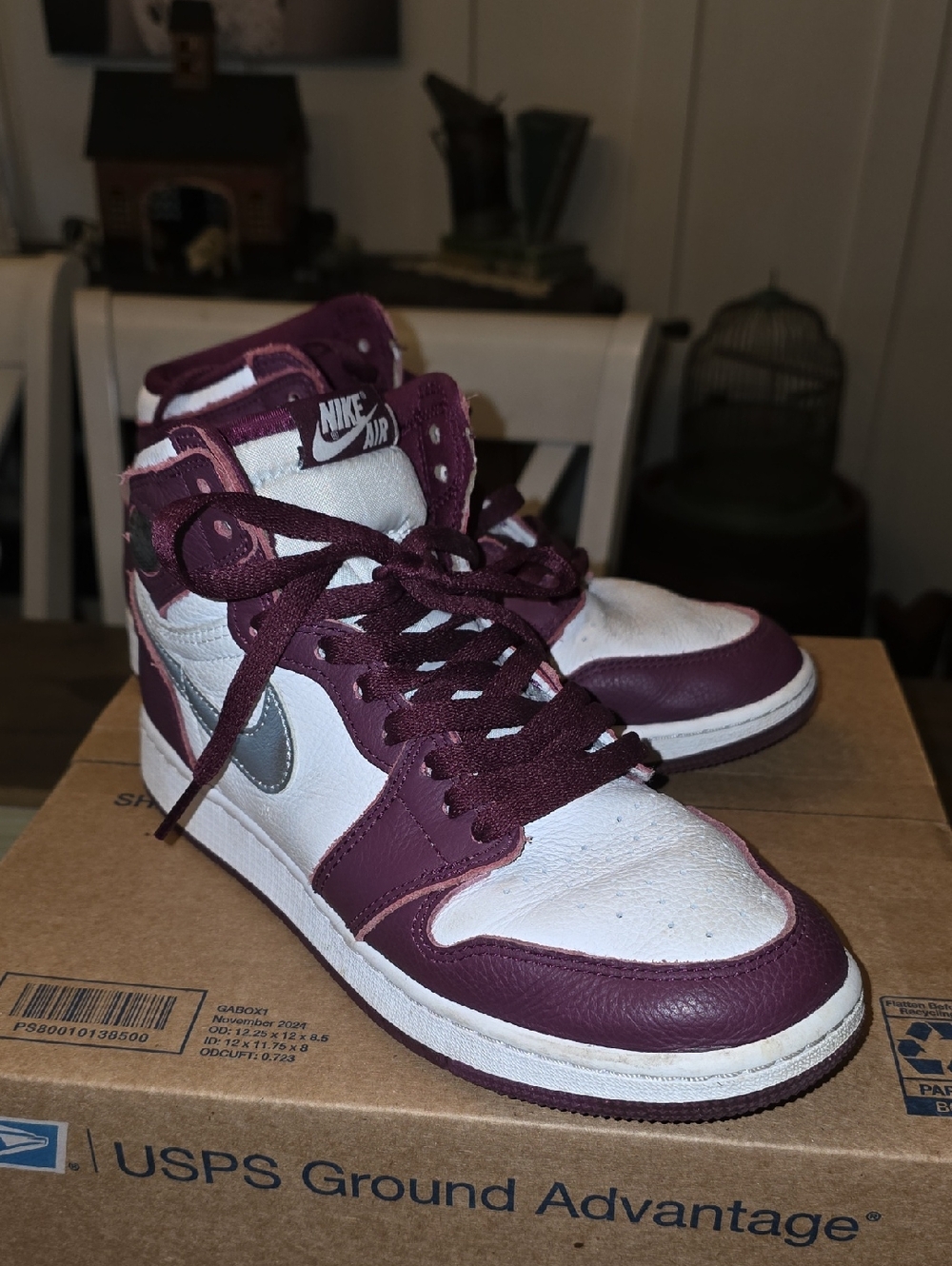 Air Jordan 1 Retro High-Top Sneakers in White and Burgundy